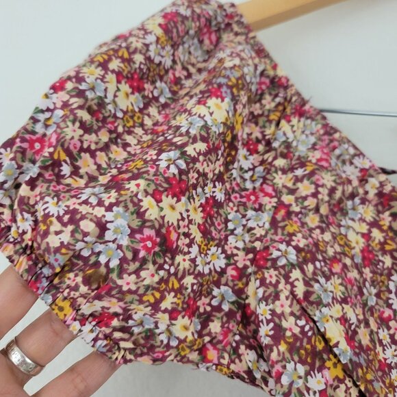 Sim & Sam Sz S Floral Daisy Short Puff Sleeve Crop Top Cotton Boho Cottagecore - Picture 3 of 10